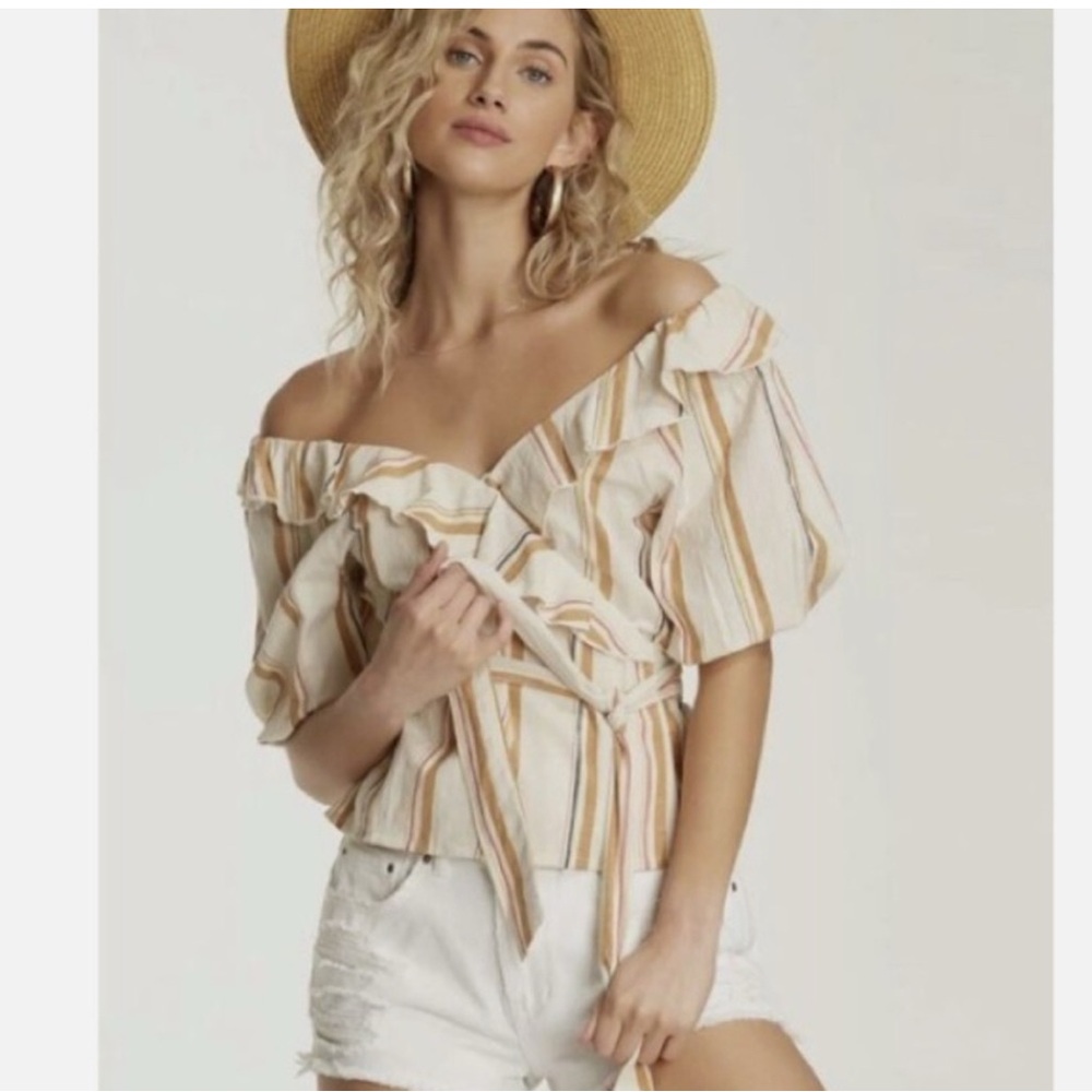 NWT Billabong Babes All Day Wear 2 Ways Off Shoulder Striped Ruffle Wrap Top